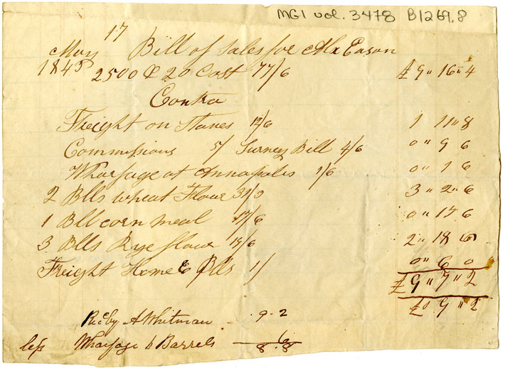 Easson : Bill of Sales, Alexander Easson with Alfred Whitman