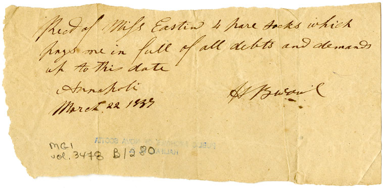 Easson : Receipt, H.F. Burns, Annapolis