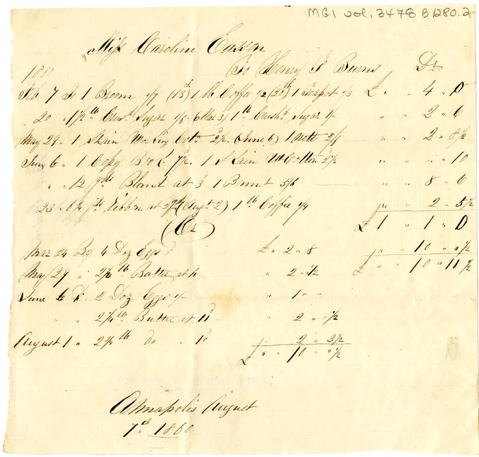 Easson : Account, Caroline Easson with H.F. Burns, Annapolis