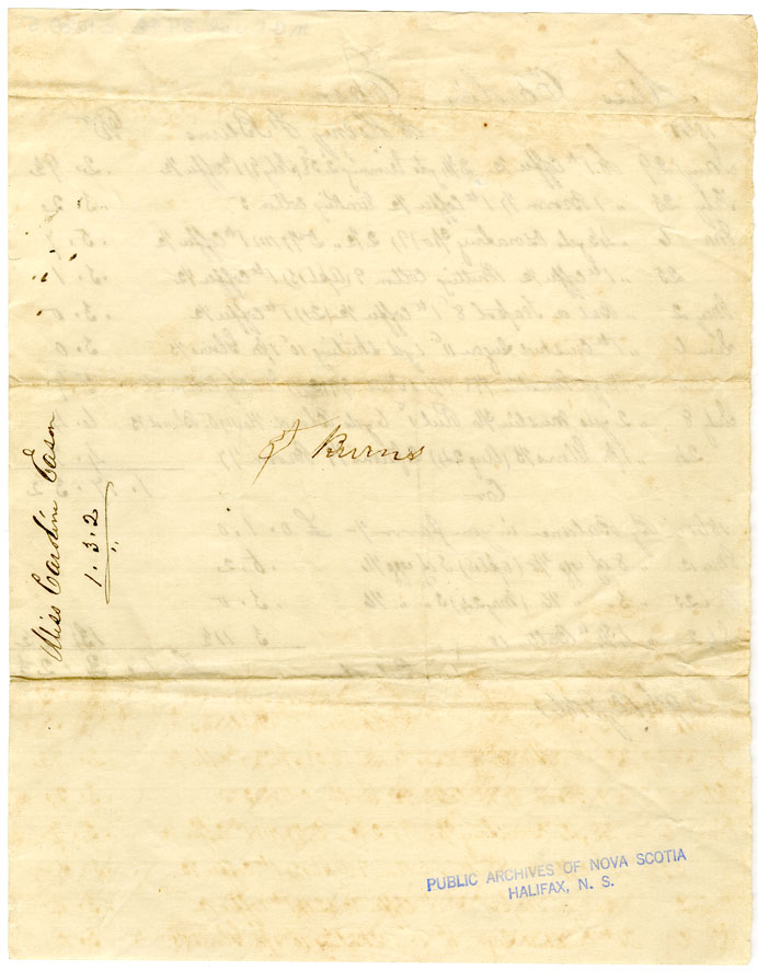 Easson : Account, Caroline Easson with H.F. Burns, Annapolis