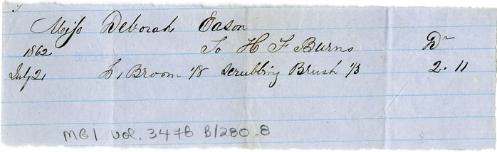 Easson : Account, Deborah Easson with H.F. Burns, Annapolis