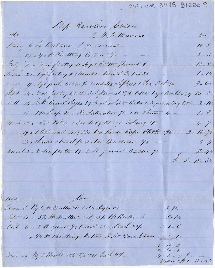 Easson : Account, Caroline Easson with H.F. Burns, Annapolis