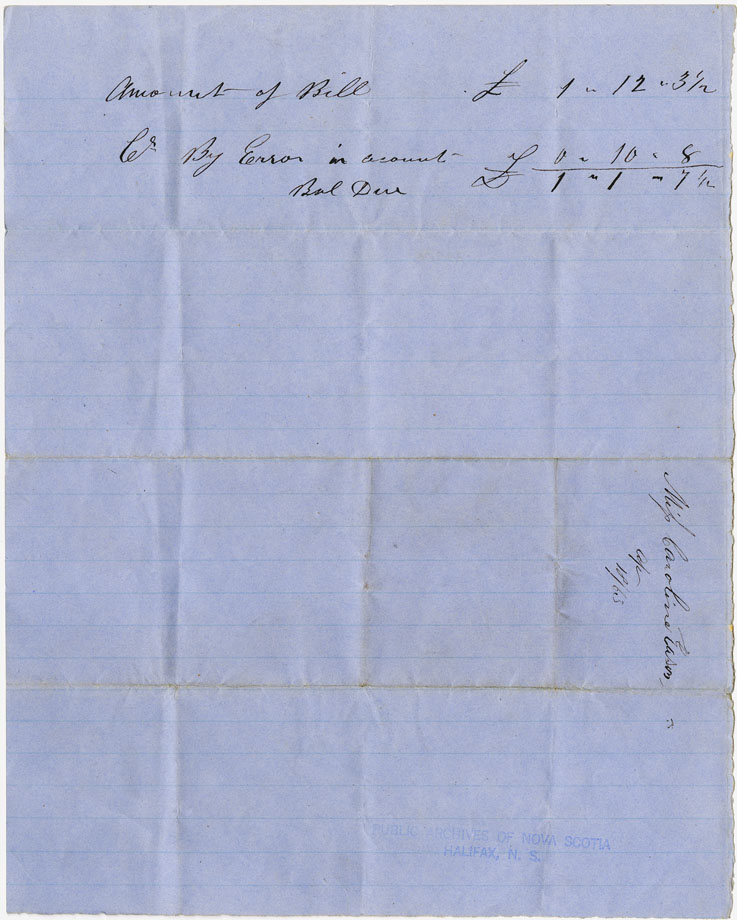 Easson : Account, Caroline Easson with H.F. Burns, Annapolis