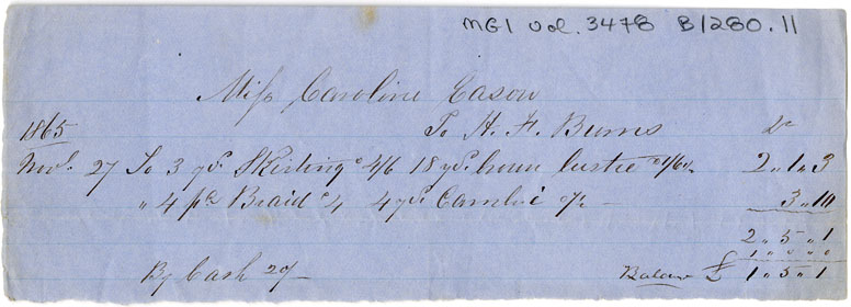 Easson : Account, Caroline Easson with H.F. Burns, Annapolis