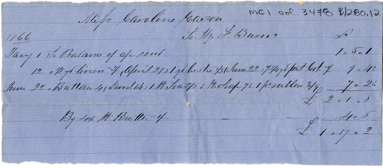 Easson : Account, Caroline Easson with H.F. Burns, Annapolis