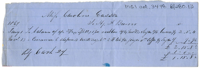 Easson : Account, Caroline Easson with H.F. Burns, Annapolis