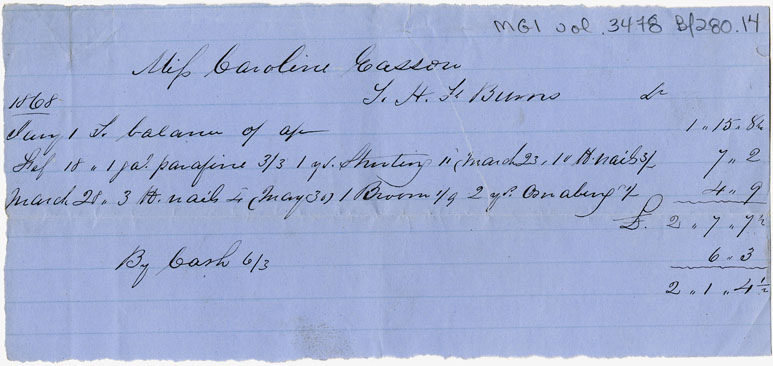 Easson : Account, Caroline Easson with H.F. Burns, Annapolis