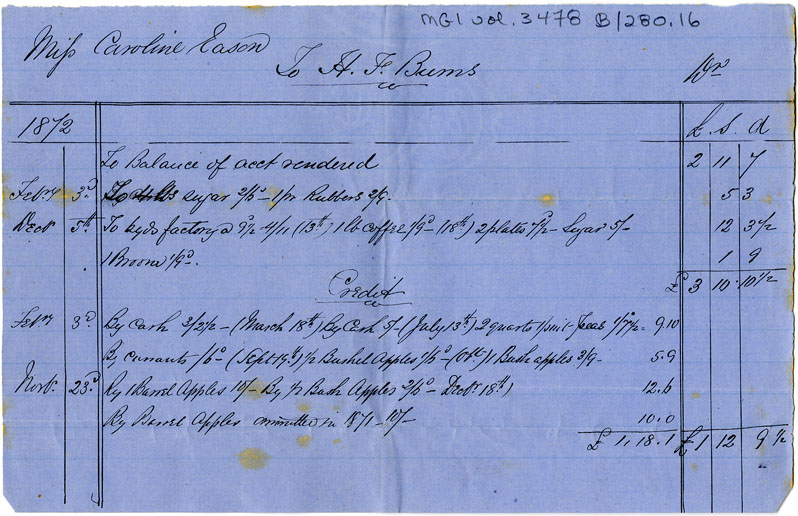 Easson : Account, Caroline Easson with H.F. Burns, Annapolis