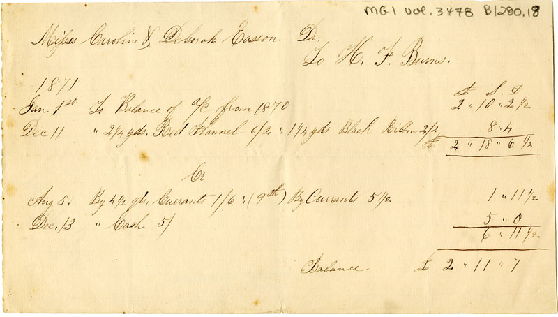 Easson : Account, Caroline Easson with H.F. Burns, Annapolis