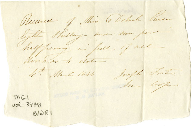 Easson : Receipt, Joseph Fisher and Ann Cooper