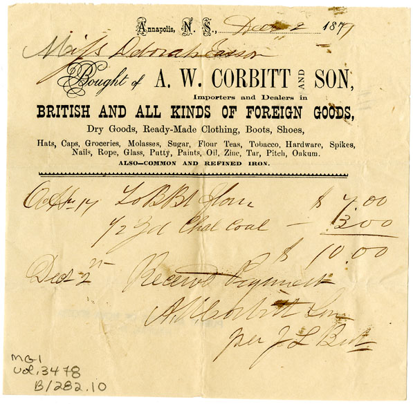 Easson : Account, Deborah Easson with A.W. Corbitt & Son, Annapolis