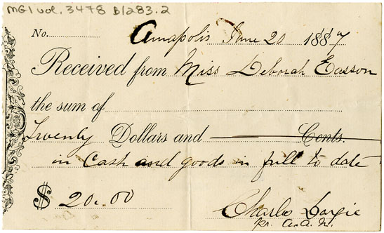 Easson : Receipt, Charles Dargie