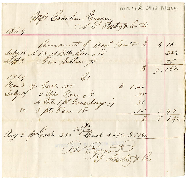 Easson : Account, Caroline Easson with S. Foster & Co.