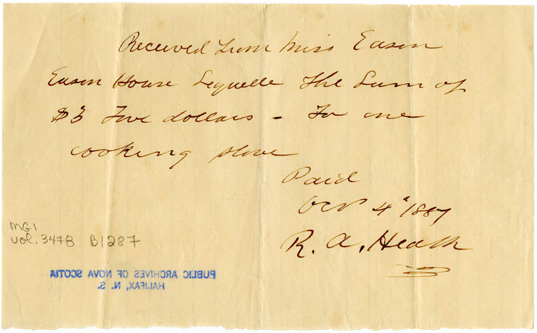 Easson : Receipt, R.A. Heath