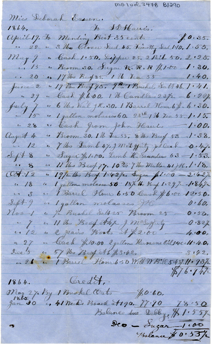 Easson : Account, Deborah Easson with Isaac D. Harris