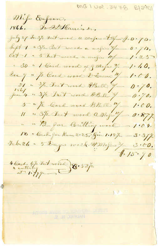 Easson : Account, Miss Easson with Isaac D. Harris