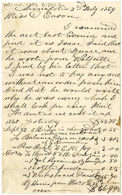 Easson : Letter, R.G. Harris to Deborah Easson