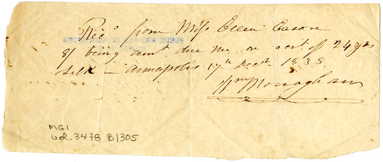 Easson : Receipt, William Monaghan, Annapolis