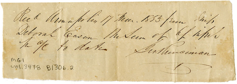 Easson : Receipt, George Runciman, Annapolis