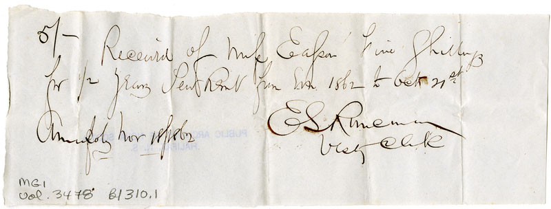 Easson : Receipt, E.G. Runciman, Vestry Clerk