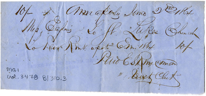 Easson : Receipt, E.G. Runciman, Vestry Clerk