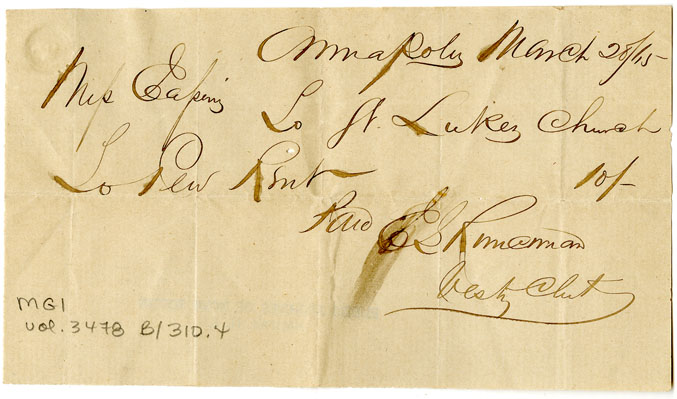 Easson : Receipt, E.G. Runciman, Vestry Clerk