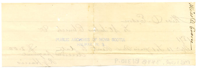 Easson : Receipt, R. J. Harris, Vestry Clerk