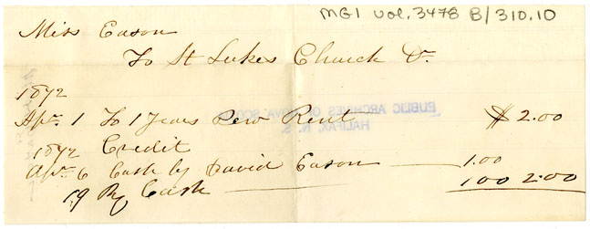 Easson : Account, Miss Easson with St. Luke's Church, Annapolis