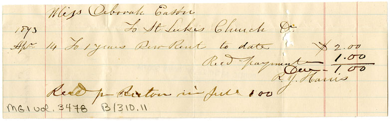 Easson : Receipt, R. J. Harris, Vestry Clerk