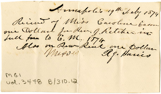 Easson : Receipt, R. J. Harris, Vestry Clerk