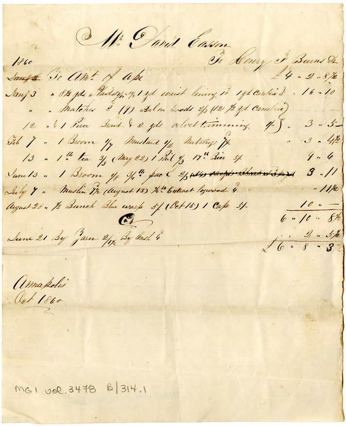 Easson : Account, David Easson with Henry F. Burns, Annapolis