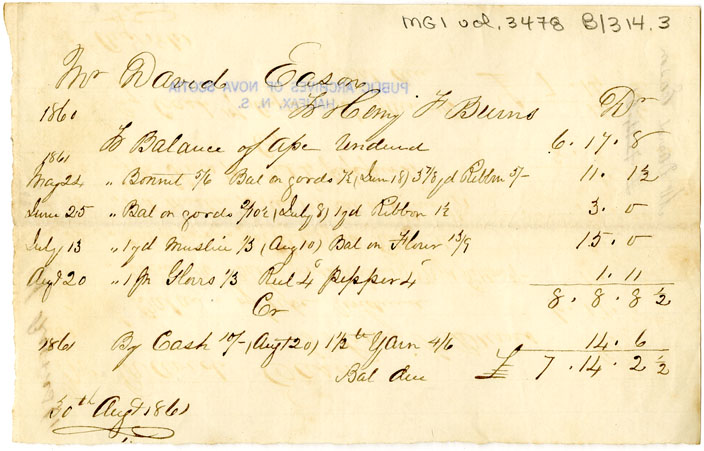 Easson : Account, David Easson with Henry F. Burns, Annapolis