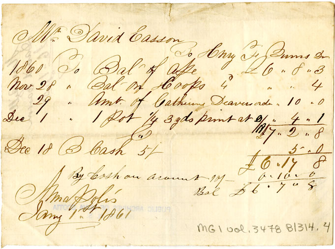 Easson : Account, David Easson with Henry F. Burns, Annapolis