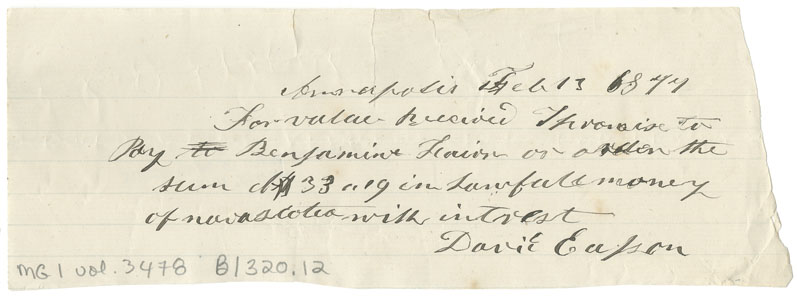 Easson : Promissory note, David Easson in favour of Benjamin Fairn