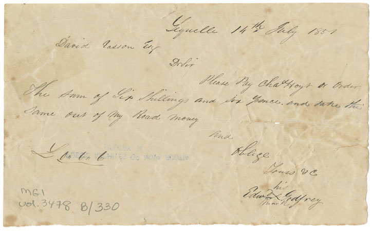 Easson : Note, Edward Godfrey, Lequille, to David Easson