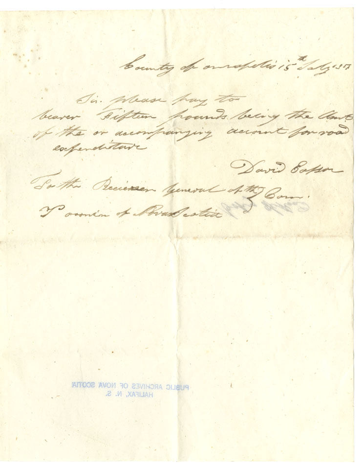 Easson : Account of the Expenditure of fifteen pounds Granted by the Legislature for the repair of the Shelburne Road from the General