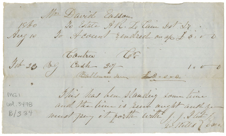 Easson : Account, David Easson with the Estate of A. R. LeCain