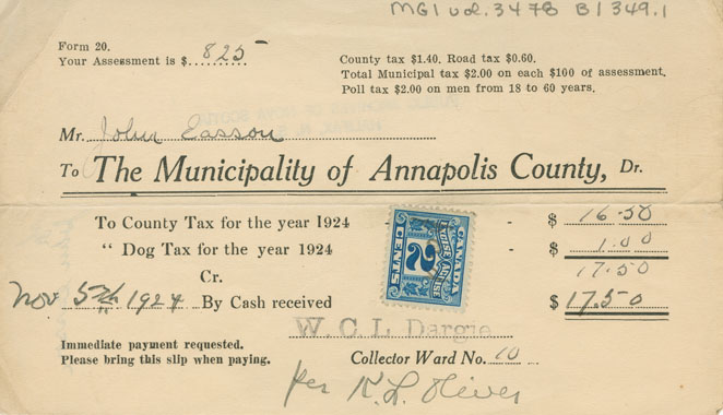 Easson : Account, John Easson with The Municipality of Annapolis County