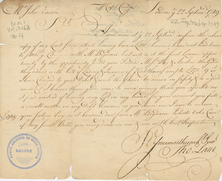 Easson : Letter, Thomas Lane, London, to John Easson