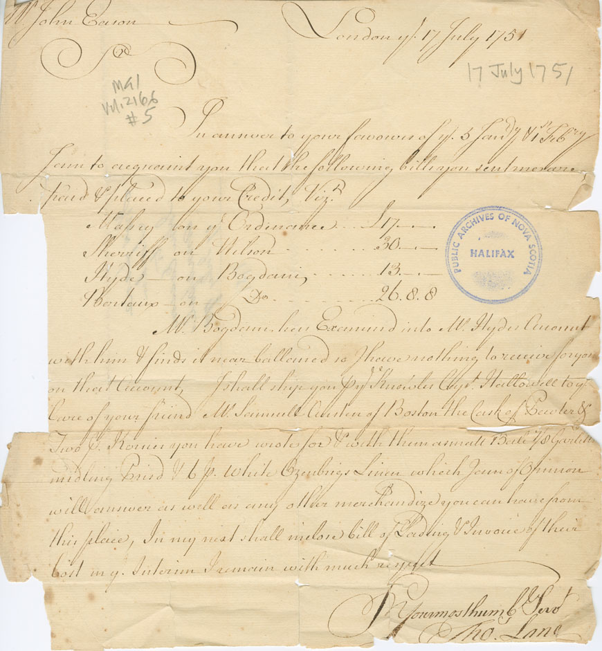 Easson : Letter, Thomas Lane, London, to John Easson