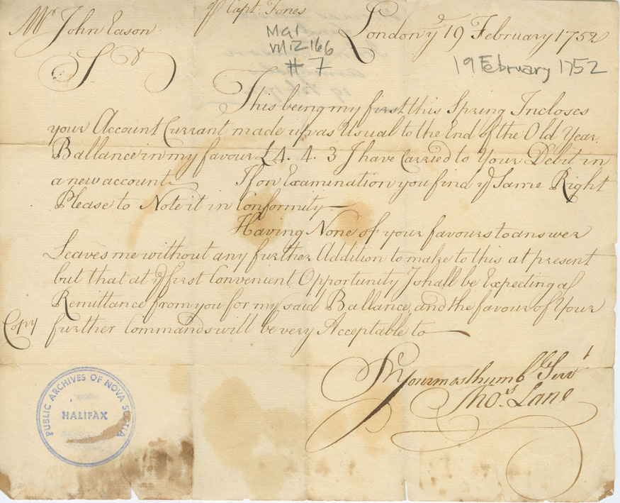 Easson : Letter, Thomas Lane, London, to John Easson