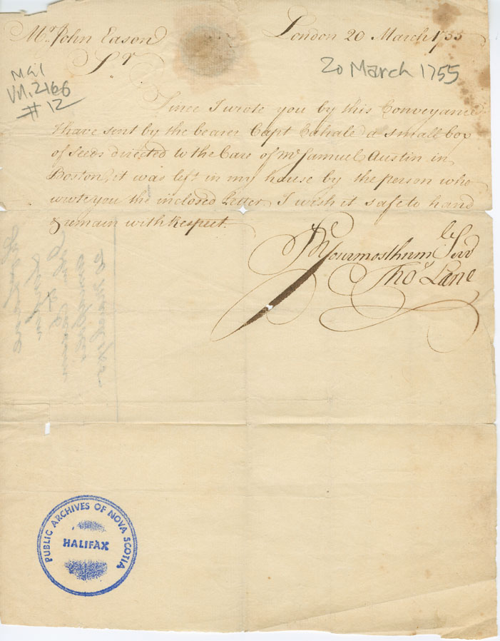 Easson : Letter, Thomas Lane, London, to John Easson