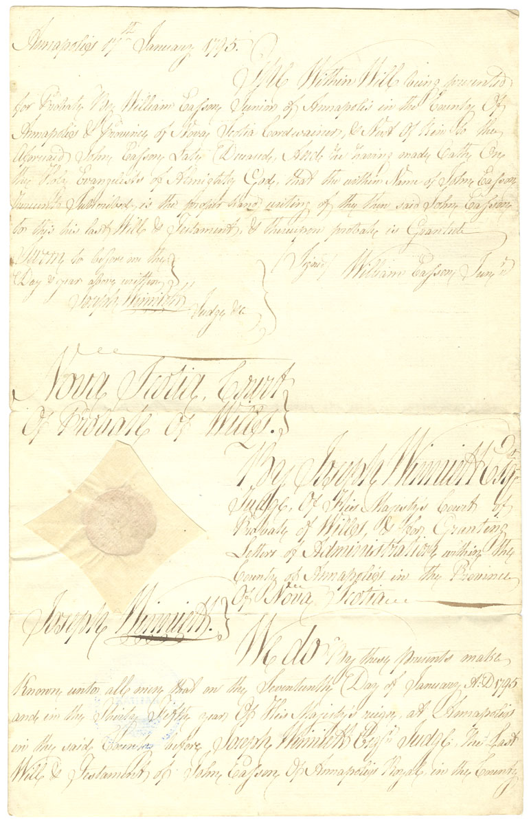 Easson : Last will and testament of John Easson, Annapolis Royal