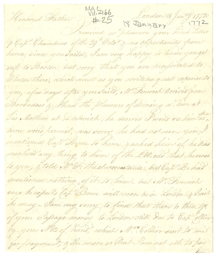 Easson : Letter, William Easson, London, to his father, John Easson