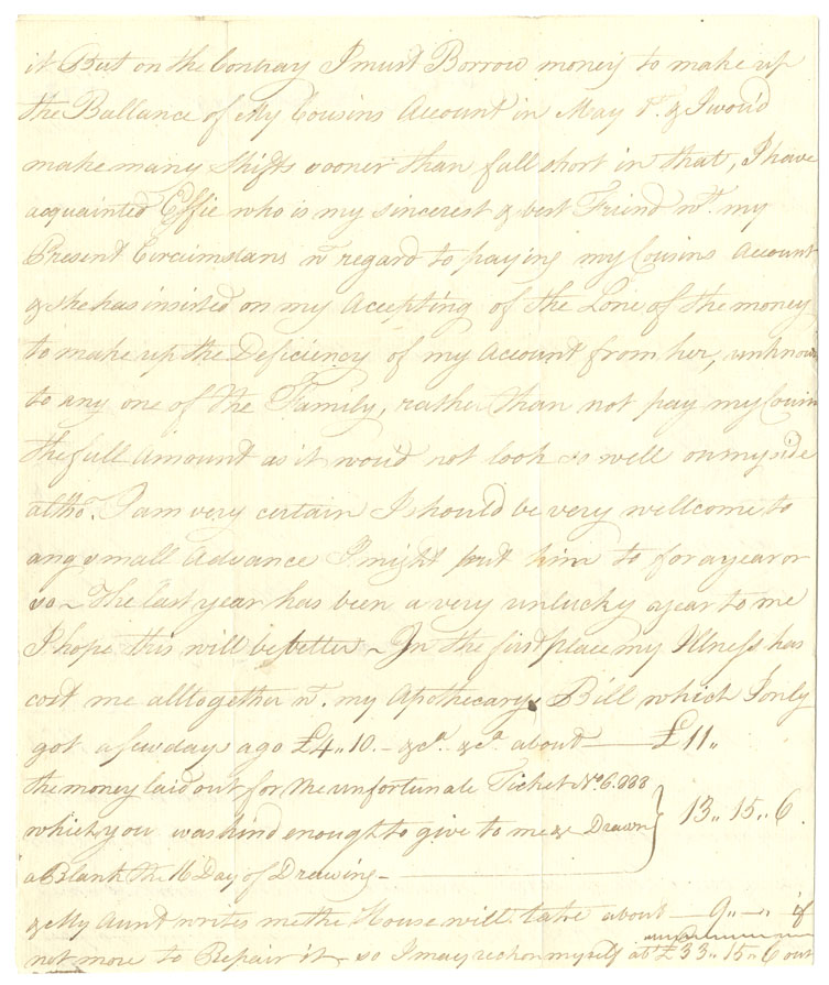 Easson : Letter, William Easson, London, to his father, John Easson