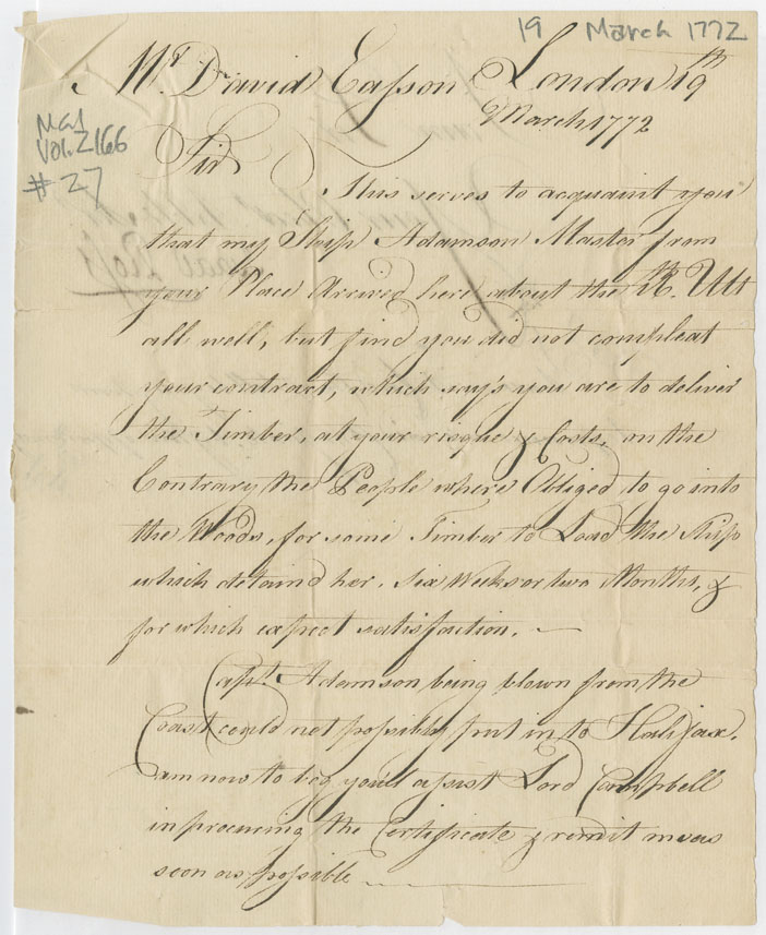 Easson : Letter, Isaac Ross, London, to David Easson