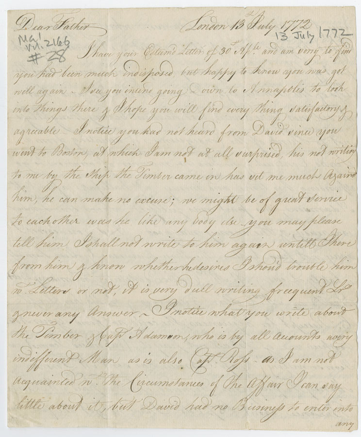 Easson : Letter, William Easson, London, to his father, John Easson