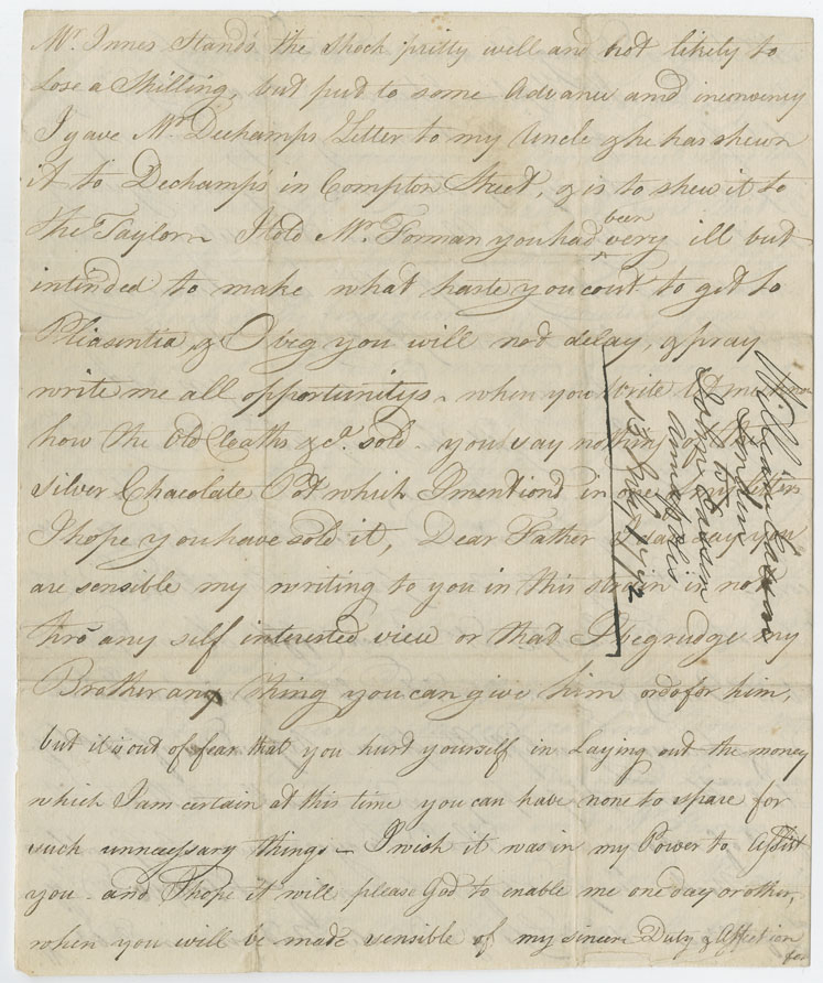 Easson : Letter, William Easson, London, to his father, John Easson