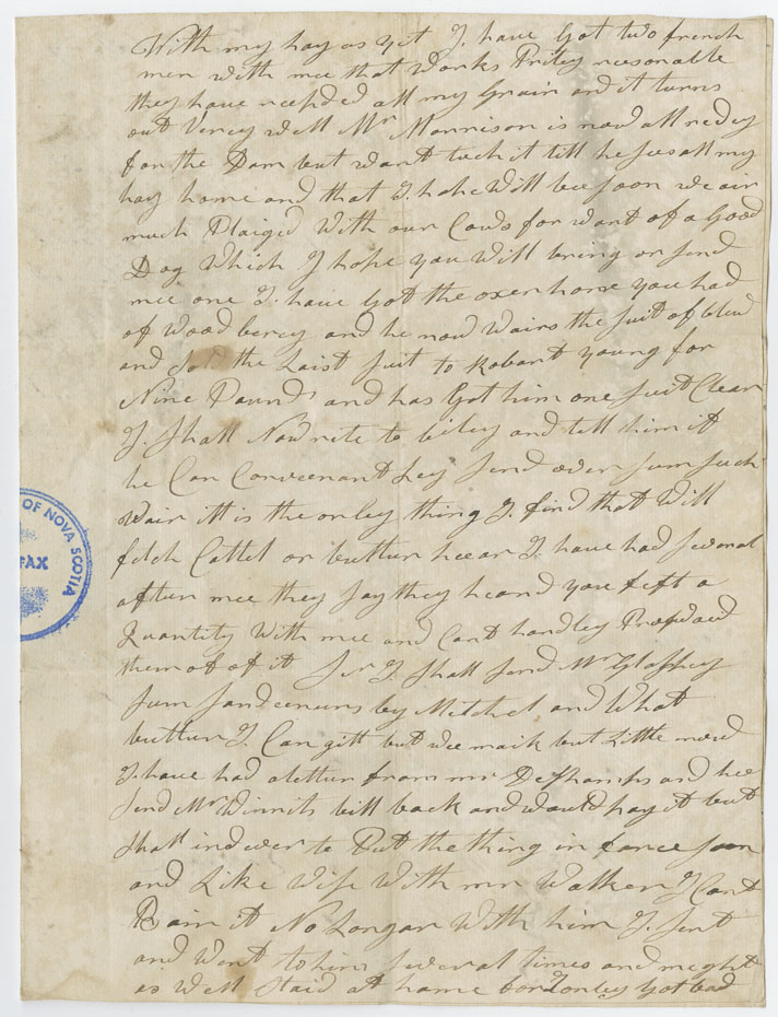 Easson : Letter, David Easson, Annapolis Royal, to his father, John Easson