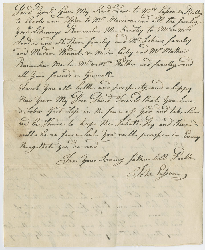 Easson : Letter, John Easson, Placentia, to his son, David Easson